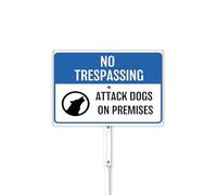 Panneau « Beware Of Dog » : Avertissement - Attack Dogs on Premises, No Trespassing Panneau pour cour, aluminium antirouille imprimé UV, montage facile, utilisation en extérieur, étanche, robuste, 18