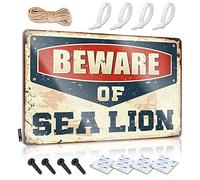 Panneau « Beware of Sea Lion » en métal - Décoration amusante pour bar (20 x 30 cm)
