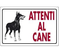 Panneau Beware of the Dog (Dobermann) écrit en rouge 30 cm x 20 cm