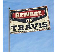 Panneau « Beware of Travis » - Cadeau amusant pour chambre de garçon - 30 x 45 cm