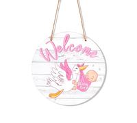 Panneau Bienvenue Bébé, Couronne en Bois à Suspendre Révéler le Sexe du Bébé Panneau d'Annonce de Naissance Décor Rustique pour Chambre d'Enfant pour Baby Shower Décoration (Fille, Rose)
