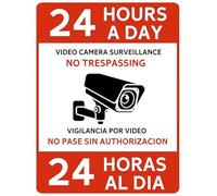 Panneau bilingue espagnol en aluminium 20 x 30 cm pour surveillance vidéo 24 heures sans encombrement, panneau d'extérieur espagnol pour cour, voisin, route, rue, jardin, garage, grotte