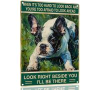 Panneau bouledogue français rétro en métal aspect étain Right Beside You Dog Lover pour intérieur ou extérieur Décoration de maison, bar, boutique, cadeau vintage 20,3 x 30,5 cm