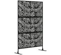 Panneau Brise Vue Décoratif Paravent Extérieur Motif Végétal Feuilles Saule 122 X 198 Cm Acier Thermolaqué Noir