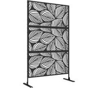 Outsunny Panneau brise-vue décoratif à motif végétal 3 panneaux acier 122x45x198 cm Noir