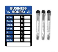 Panneau « Business Hours » avec 3 stylos effaçables, tableau en PVC pour affichage flexible des heures de bureau, convient pour les restaurants, les gymnases, les boutiques et les magasins (bleu)