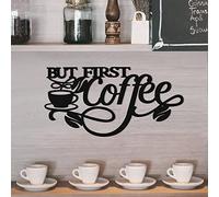 Panneau « But First Coffee » , décoration murale en métal noir à suspendre, tasse et grains inclus, 35 x 18 cm, cuisine, station de café, accessoires