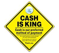 Panneau « Cash Is King Preferred Payment », forme de diamant jaune avec ventouse, 14 cm x 14 cm, petite carte de visite
