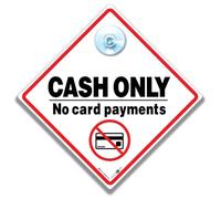 Panneau « Cash Only No Card Payments », panneau de vitrine avec ventouse, 14 x 14 cm, diamant jaune, réutilisable, mobile