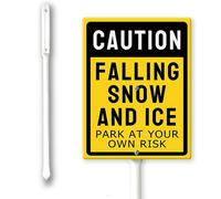 Panneau « Caution Falling Snow And Ice Park At Your Own Risk » avec piquets pour pelouse d'extérieur 11,7 x 15,2 cm