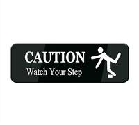 Panneau « Caution Watch Your Step » - 25,4 x 7,6 cm - En plastique acrylique - Autocollant - Pour restaurant, salon, hôtel, motel, toilettes publiques