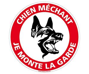 Panneau Chien Méchant - Je Monte La Garde - Diamètre 170 mm, Plastique PVC 1 mm