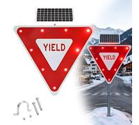 Panneau Clignotant LED Alimenté par Énergie Solaire, Panneau de Cédez-le-passage Solaire, Cadre Aluminium, IP65 Résistant Vent, pour Routes Urbaines, Rues Conditions de Basse(24")