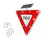 Panneau Clignotant LED Alimenté Par Énergie Solaire, Panneau De Rendement Clignotant LED Énergie, IP65 Étanche, Film Réfléchissant, pour Routes, Allées et Parkings(24")