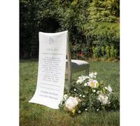 Panneau commémoratif de mariage en lin personnalisé, bannière commémorative réservée en tissu, cadeau de condoléances pour siège perdu, décoration de chaise de mariage (38 x 61 cm)
