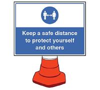 Panneau conique Keep a safe distance 600 x 450 mm (cône non inclus).