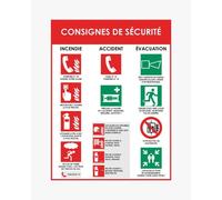 Panneau consignes de securite pvc souple incendie accident evacuation 40x30cm blanc rouge