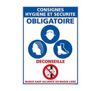 Panneau Consignes Hygiène et Sécurité. EPI obligatoires. Panneaux d'obligation. Autocollant, PVC ou Alu, au choix - 150 x 210 mm - Plastique PVC 1,5 mm - Plastique PVC 1,5 mm -