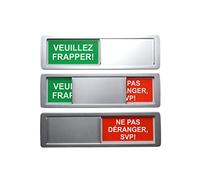 Panneau coulissant LIBRE/OCCUPÉ "VEUILLEZ FRAPPER/NE PAS DÉRANGER SVP" 17,5x5cm - Avec support magnétique & 2 autocollants de la célèbre marque 3M pour les surfaces non métalliques (1)