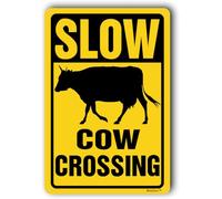 Panneau « Cow Crossing », panneau « Slow Down Traffic », « Please Slow Down », panneau d'avertissement extérieur « Cow Crossing », 20,3 x 30,5 cm