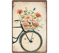 Panneau créatif en métal avec motif vélo avec fleur, décoration murale amusante printemps et été, décoration murale rustique pour maison, café, bureau, magasin, pubs, club, cadeau 14 x 20 cm