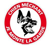 Panneau d’avertissement Chien Mechant - Je Monte La Garde - Plaque attention au chien - Panneau de sécurité rigide et rond - Diamètre 170 mm - Plastique PVC de 1 mm