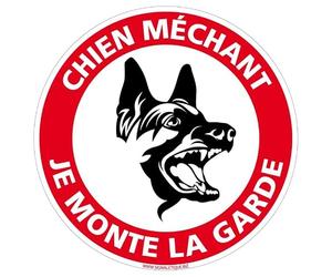 Panneau d’avertissement Chien Mechant - Je Monte La Garde - Plaque attention au chien - Panneau de sécurité rigide et rond - Diamètre 240 mm - Plastique PVC de 1 mm