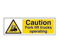 Panneau d’avertissement VSafety Caution Fork Lift Trucks Operation - 300 mm x 100 mm - 2 mm en plastique rigide