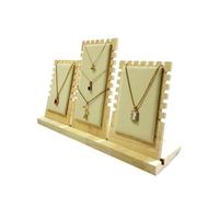 Panneau D Exposition Collier Présentoir de colliers en bois massif 3 pièces, ensemble organisateur cintres bijoux for chaînes à pendentif, accessoires boutique(Beige)