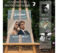 Panneau d'accueil de mariage personnalisé, gravé avec des moments romantiques, 4 styles disponibles pour s'adapter à différentes ambiances de mariage, prise en charge de la photo, du nom, de la person