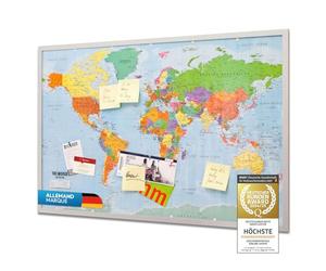 Panneau d'affichage de la carte du monde en liège avec cadre 90x60 cm - Panneau de mémo en liège avec 20 drapeaux marqueurs - Panneau d'affichage de la carte du monde Memoboard XXL