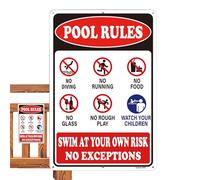 Panneau d'affichage de sécurité, tableau d'orientation aquatique, règles de piscine de 20,3 x 30,5 cm avec finition résistante aux intempéries, panneau d'instructions de natation pour zones
