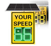 Panneau d'affichage de vitesse radar, indicateur de limitation de vitesse clignotant, panneau de rétroaction radar à LED à énergie solaire, applicable aux routes/rues/quartiers,24''×35‘’-Yellow