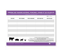 Panneau d'affichage d'origine des viandes bovines - Plastifié et effaçable - Kit de fixation inclus (pastilles adhésives) - Fabriqué en France