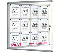 Panneau d'affichage en aluminuim, vitrine d'affichage avec serrure à clé Panneau arrière magnétique 24 aimants inclus 12 x A4