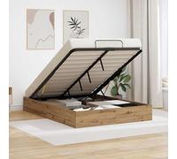 Panneau d'aggloméré hydraulique Moderne Chêne 135x190 cm | Cadre de lit ottoman avec stockage Chêne artisanal 135x190 cm, sommier intégré, relevage à gaz, rangement spacieux, design