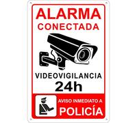 Panneau d'alarme connecté signal vidéosurveillance Avis à la police en aluminium 3mm (Cm 20x15, affiche d'alarme connectée)