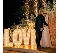 Panneau d'amour à DEL - Lettres géantes lumineuses avec lumières en forme de cœur pour mariage, demande en mariage, anniversaire, Saint-Valentin, décoration de fête de 1,2 m de haut