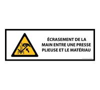 Panneau Danger Écrasement main presse plieuse Signalétique 297 x 105 mm Vinyle