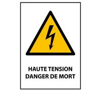 Panneau danger - Haute Tension Danger de Mort - W012 - ISO 7010 - PVC dos adhésif - A5