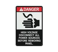 Panneau « Danger High Voltage Disconnect All Power Sources Before Removing » - 8 x 12 - Feuille réfléchissante en aluminium antirouille, résistant aux intempéries, imperméable, facile à monter
