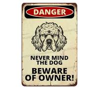 Panneau « Danger Never Mind The Dog » « Beware Of Owner » en aluminium - Panneau d'avertissement pour clôture, cour, maison, cuisine, ferme, jardin - 20,3 x 30,5 cm