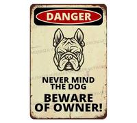 Panneau « Danger Never Mind The Dog » « Beware Of Owner Frenchie » en aluminium - Panneau d'avertissement pour clôture, cour, maison, cuisine, ferme, jardin, décoration murale - 20,3 x 30,5 cm