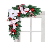 Panneau d'angle de porte de Noël, guirlande de Noël pour cadre de porte | Décoration de cadre de porte de couronne extérieure - Décoration créative en rotin avec nœud de boule de fleurs, s