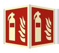 Panneau d'angle Extincteur | extra-longue luminescence |PVC 148x148mm | DIN EN ISO 7010 F001 | panneaux tridimensionnel | Indication de protection incendie | Highlight 160mcd/m2