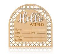 Panneau d'Annonce de Bébé, 13,97cm Panneau de Bienvenue en Bois pour Nouveau né Panneau Hello World Baby Nouveau Panneau de Bébé Accessoire Photo pour Hôpital Nouveau né Parents