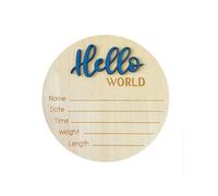 Panneau d'Annonce de Bébé,15cm en Bois Hello World Panneau de Bienvenue Carte Mensuelle Bebe Bois Cartes d'Annonce de Naissance pour Accessoires Photo Fête Prénatale Hôpital Crèche(Bleu)