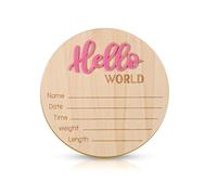 Panneau d'Annonce de Bébé, 15cm en Bois Hello World Panneau de Bienvenue pour Nouveau-Né Carte Mensuelle Bebe Bois pour Accessoires Photo Fête Prénatale Hôpital Crèche (Rose)