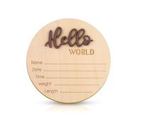 Panneau d'Annonce de Bébé, 15cm en Bois Hello World Panneau de Bienvenue pour Nouveau-Né Carte Mensuelle Bebe Bois pour Accessoires Photo Fête Prénatale Hôpital Crèche(Marron)