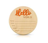 Panneau d'Annonce de Bébé, 15cm en Bois Hello World Panneau de Bienvenue pour Nouveau-Né Carte Mensuelle Bebe Bois pour Accessoires Photo Fête Prénatale Hôpital Crèche (Orange)